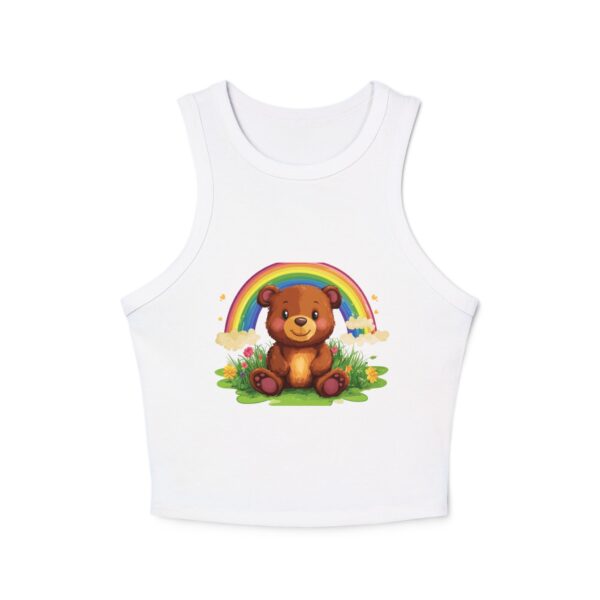 Rainbow Bear Women’s Micro Rib Racer Tank Top – Colorful & Cute | Quirky Creatures - Image 2