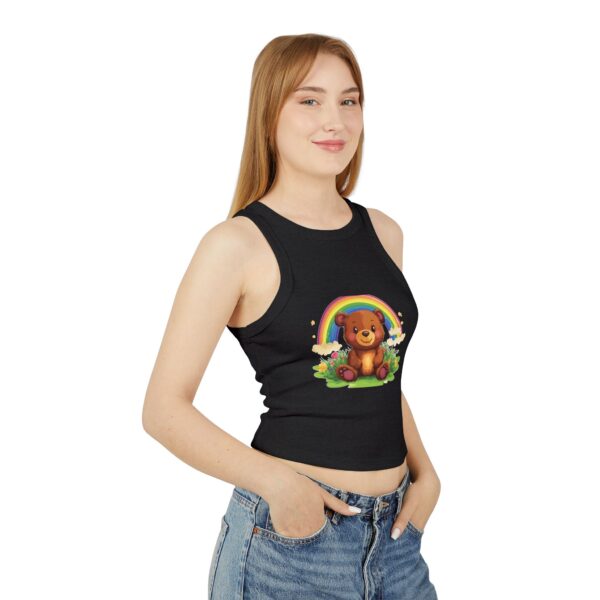 Rainbow Bear Women’s Micro Rib Racer Tank Top – Colorful & Cute | Quirky Creatures - Image 7