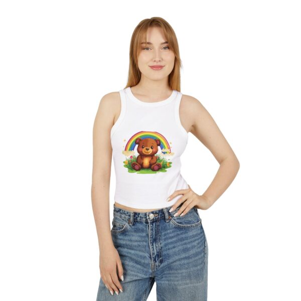 Rainbow Bear Women’s Micro Rib Racer Tank Top – Colorful & Cute | Quirky Creatures - Image 4