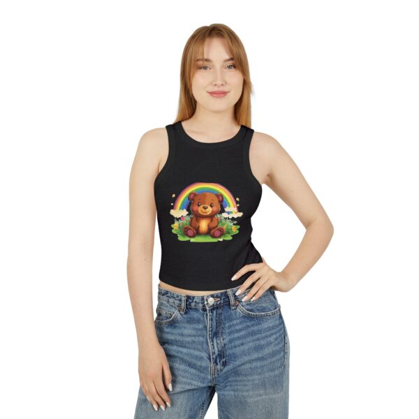 Rainbow Bear Women’s Micro Rib Racer Tank Top – Colorful & Cute | Quirky Creatures - Image 8