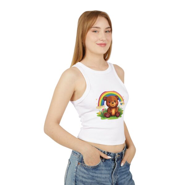 Rainbow Bear Women’s Micro Rib Racer Tank Top – Colorful & Cute | Quirky Creatures